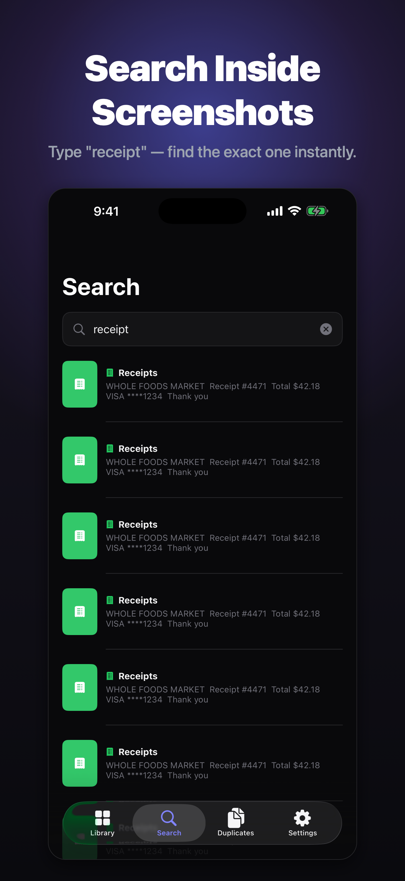 Search inside screenshots